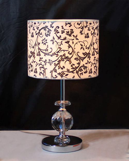 Floral Printed Cloth Art K9 Crystal Chrome Table Lamps