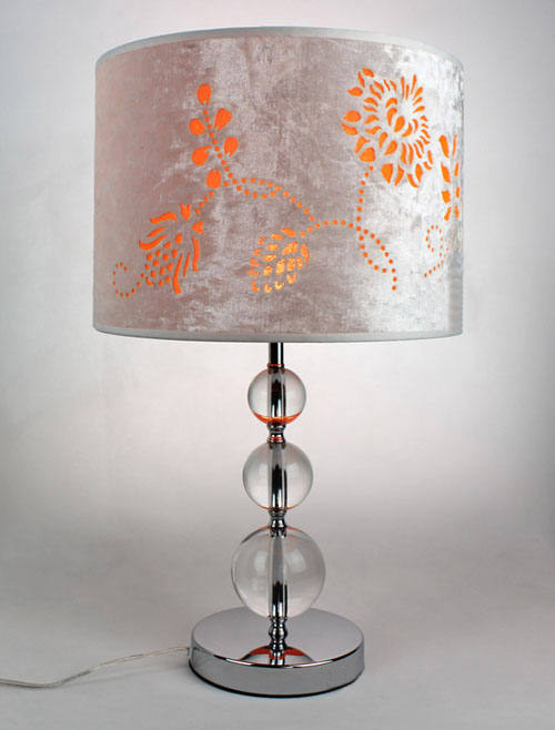 Floria Printed Cloth Art Cover Transparent K9 Crystal Table Lamp Chrome