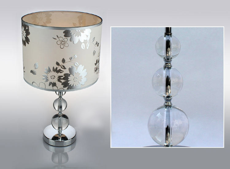 Floria Printed Cloth Art Cover Transparent K9 Crystal Table Lamp Chrome