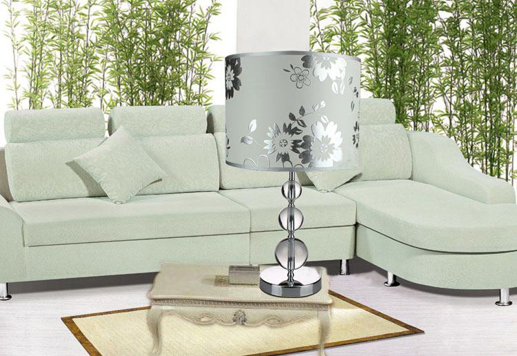 Floria Printed Cloth Art Cover Transparent K9 Crystal Table Lamp Chrome