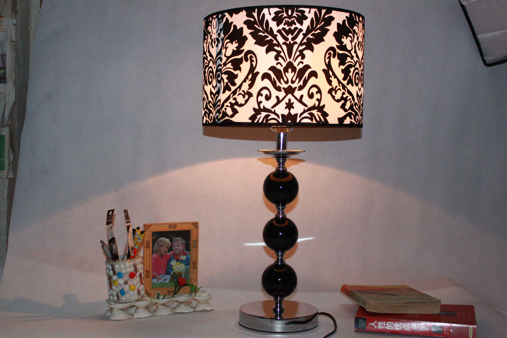 Black Printed Cloth Art K9 Crystal Chrome-Plated Contemporary Table Lamp