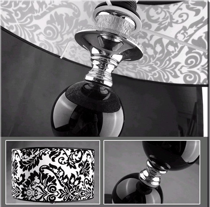 Black Printed Cloth Art K9 Crystal Chrome-Plated Contemporary Table Lamp