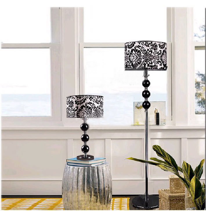Black Printed Cloth Art K9 Crystal Chrome-Plated Contemporary Table Lamp