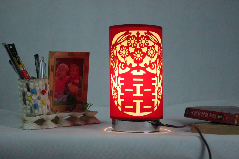 Red Carved Lamp Cylindrical Traditional Table Lamps