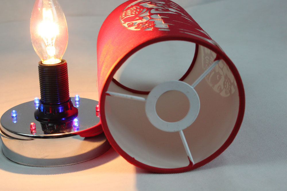 Red Carved Lamp Cylindrical Traditional Table Lamps