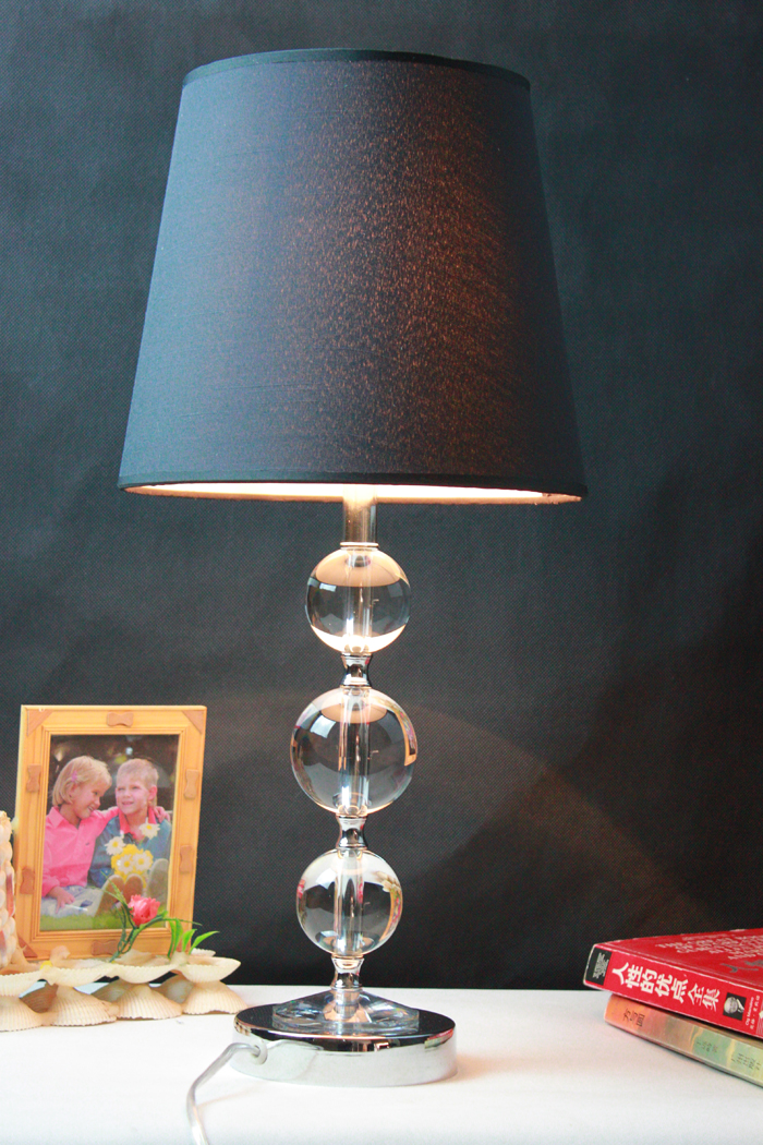 Delicate Black Cloth Art Transparent K9 Crystal Ball Chrome Table Lamps