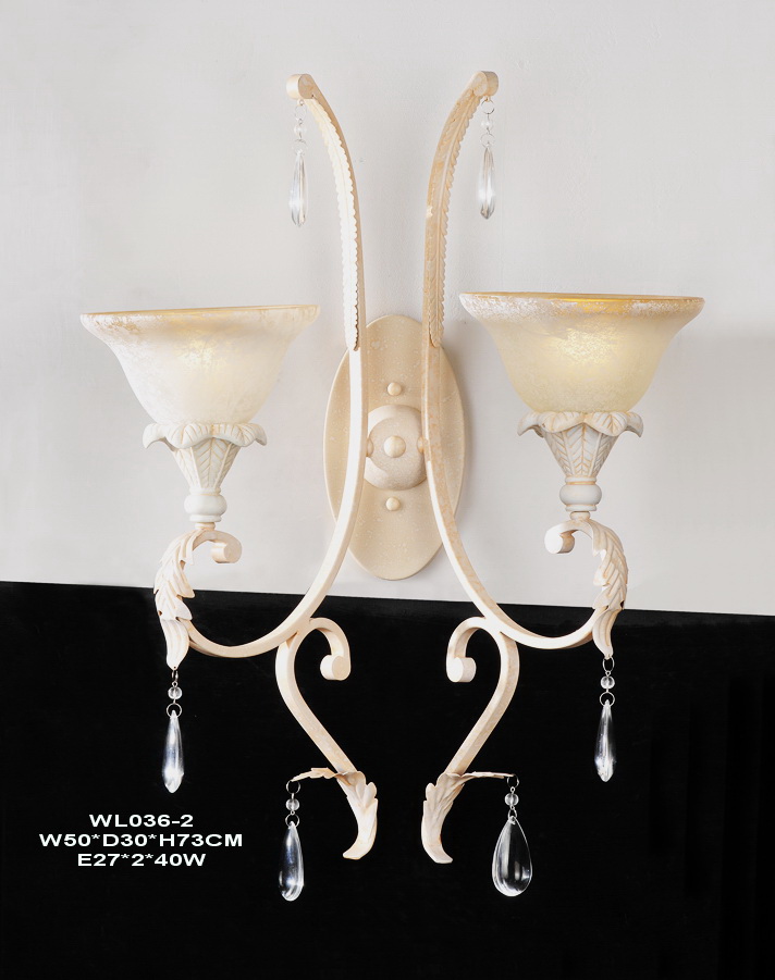 2-Light Rust Ivory Modern Bathroom Wall Lamps with Crystal Pendant