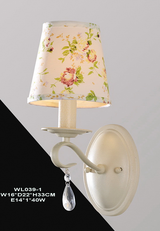 Colorful Floral Printed Cloth Art Cover White Metal Wall Lamps
