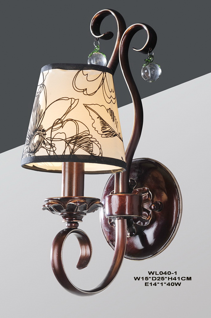 Delicate 1-Light Printed Cloth Art Cover Copper Metal Body Antique Wall Lamps