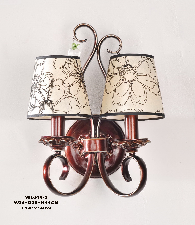 Exqusite 2-Light Printed Cloth Art Cover Copper Metal Body European Wall Lamps