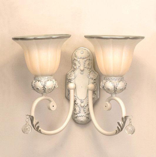 Outlet 2-Light White with Silver Contemporary Wall Lamps