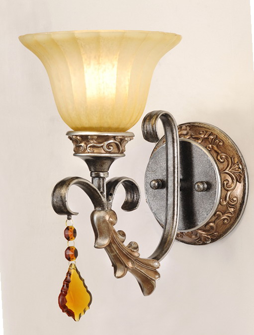 Discount 1-Light Rust Antique Wall Lamps with Amber Crystal